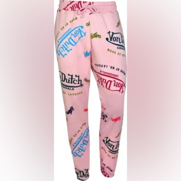 Von Dutch Unisex Pink All Over Print Sweatpants/Joggers |LIMITED EDITION|NEW/NWT - Picture 5 of 16